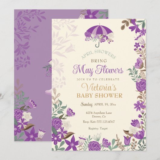 April Douches Bring May Flowers Spring Baby shower Kaart (Voorkant / Achterkant)