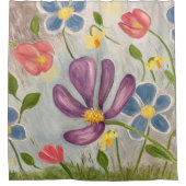 April Douches. Kleurrijke, Abstracte bloem Douchegordijn (Voorkant)
