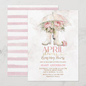 April Douches Roze Rozen Paraplu laarzen Kaart (Voorkant / Achterkant)