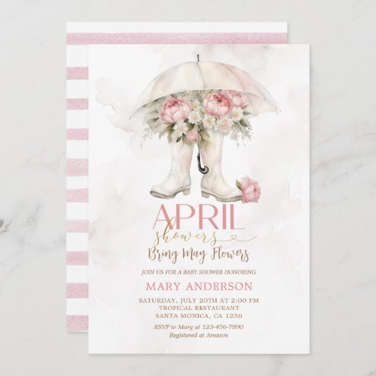 April Douches Roze Rozen Paraplu laarzen Kaart (Voorkant / Achterkant)