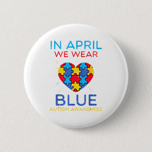 April dragen we Blauwe Hartpuzzel Autisme Bewustzi Ronde Button 5,7 Cm