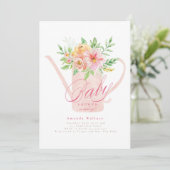 April Flowers Watering can Baby shower Invitation Kaart (Staand voorkant)