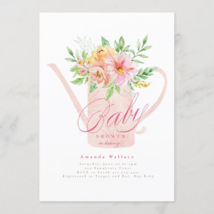 April Flowers Watering can Baby shower Invitation Kaart