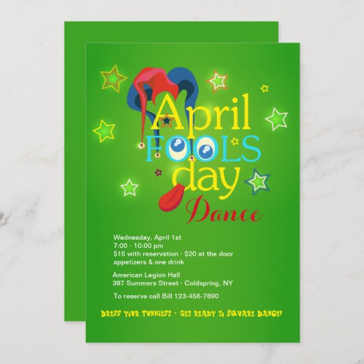 April Fool's Day Dance Uitnodiging (Voorkant / Achterkant)