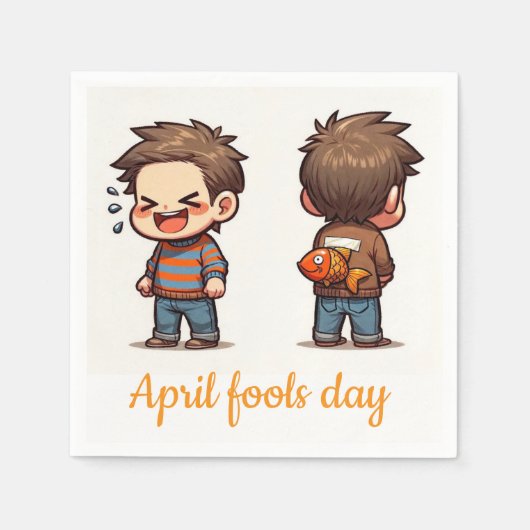 April Fools Day Fishing Boys Paper Napkins Servet (Voorkant)