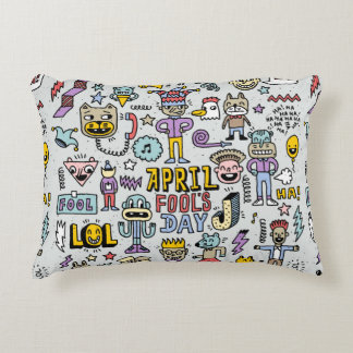 April fools day grappige doodle kleurrijke set 1. accent kussen