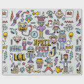 April fools day grappige doodle kleurrijke set 1.  cadeaupapier (Vlak)