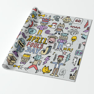 April fools day grappige doodle kleurrijke set 1.  cadeaupapier