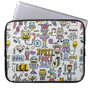 April fools day grappige doodle kleurrijke set 1. laptop sleeve