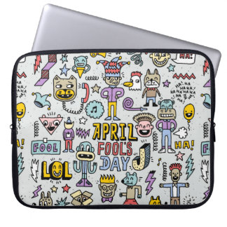 April fools day grappige doodle kleurrijke set 1. laptop sleeve