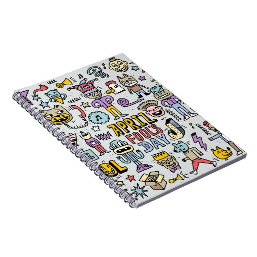 April fools day grappige doodle kleurrijke set 1. notitieboek (Rechterzijde)
