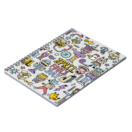 April fools day grappige doodle kleurrijke set 1.  notitieboek (Linkerzijde)