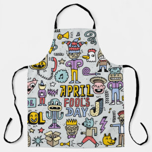 April fools day grappige doodle kleurrijke set 1. schort
