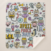 April fools day grappige doodle kleurrijke set 1. sherpa deken (Voorkant)