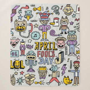April fools day grappige doodle kleurrijke set 1. sherpa deken