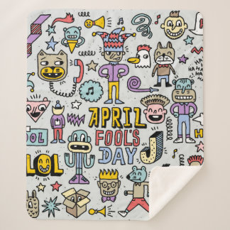 April fools day grappige doodle kleurrijke set 1. sherpa deken