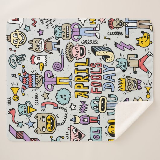 April fools day grappige doodle kleurrijke set 1. sherpa deken (Voorkant (horizontaal))