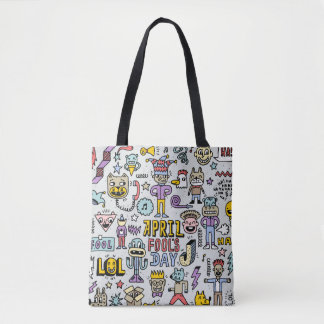 April fools day grappige doodle kleurrijke set 1. tote bag
