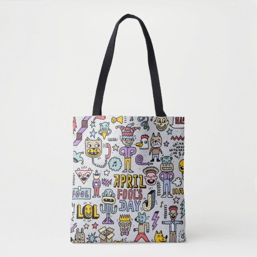 April fools day grappige doodle kleurrijke set 1. tote bag (Voorkant)
