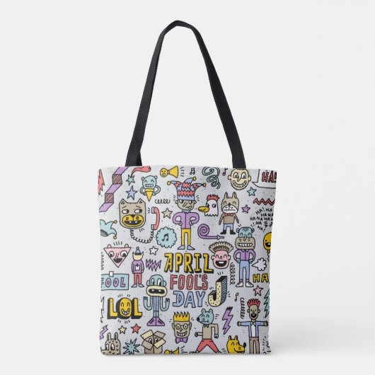 April fools day grappige doodle kleurrijke set 1. tote bag (Achterkant)