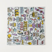 April fools day grappige doodle kleurrijke set 1. wandkleed (Voorkant (horizontaal))