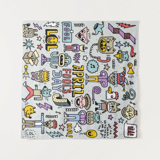 April fools day grappige doodle kleurrijke set 1.  wandkleed (Voorkant (horizontaal))