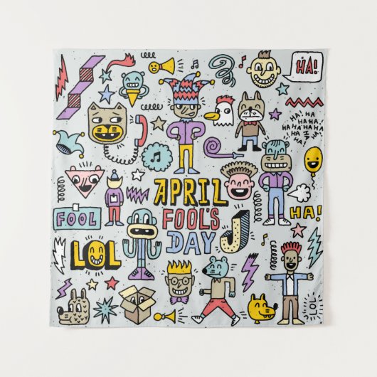 April fools day grappige doodle kleurrijke set 1. wandkleed (Voorkant)