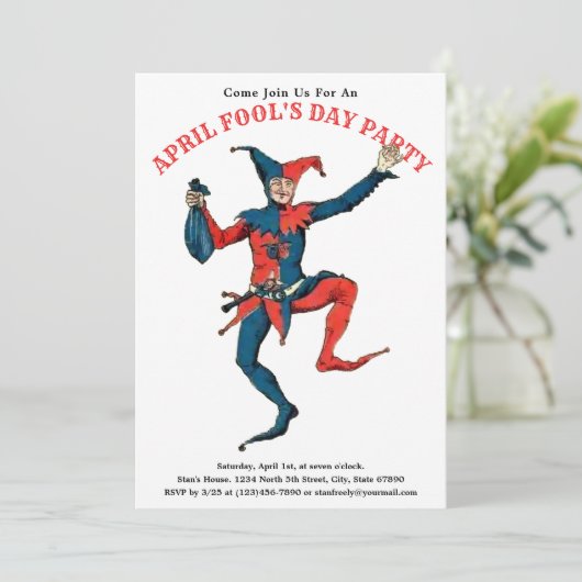 April Fool's Day Party Jester Uitnodiging Sjabloon (Staand voorkant)