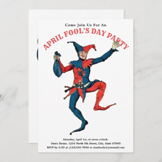 April Fool's Day Party Jester Uitnodiging Sjabloon (Voorkant / Achterkant)