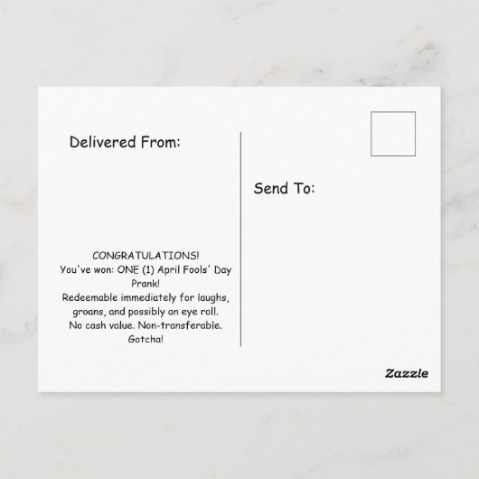 April Fools Fake Scratch Off Winner Prank Briefkaart (Achterkant)