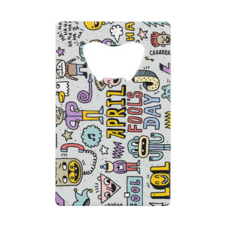 April Fools: kleurrijke doedelset. Creditkaart Flessenopener