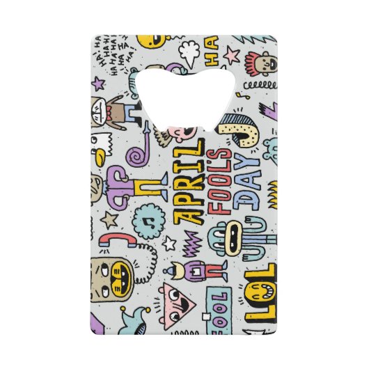 April Fools: kleurrijke doedelset. Creditkaart Flessenopener (Voorkant)