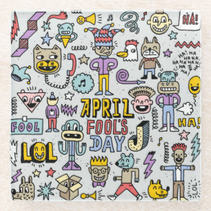 April Fools: kleurrijke doedelset. Glazen Onderzetter