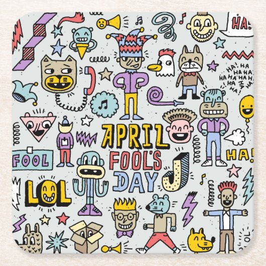 April Fools: kleurrijke doedelset. Kartonnen Onderzetters (Voorkant)