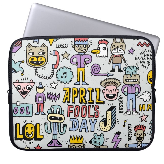 April Fools: kleurrijke doedelset. Laptop Sleeve (Voorkant)