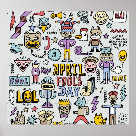 April Fools: kleurrijke doedelset. Poster (Voorkant)