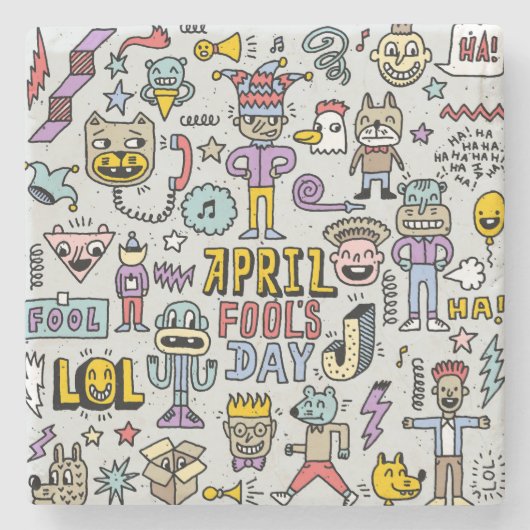 April Fools: kleurrijke doedelset. Stenen Onderzetter (Voorkant)