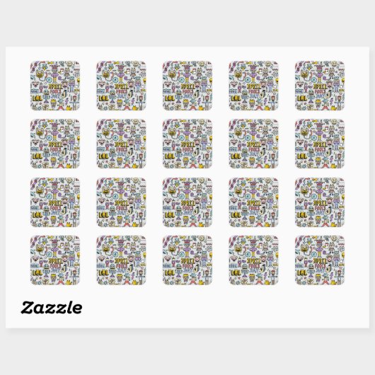 April Fools: kleurrijke doedelset. Vierkante Sticker (Vel)