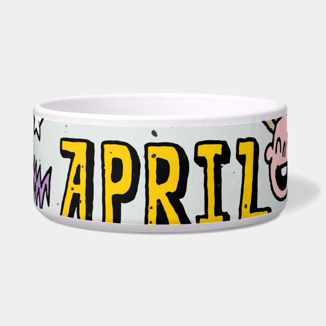 April Fools: kleurrijke doedelset. Voerbakje (Voorkant)