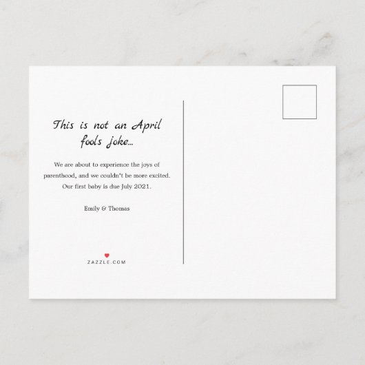 April Fools Zwangerschap onthullen / geboorte Aankondigingskaart (Achterkant)