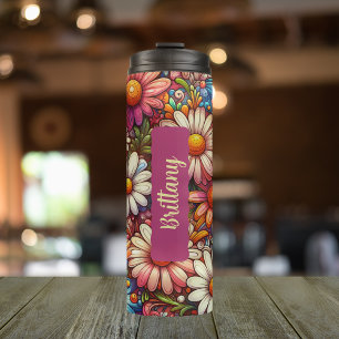 April Geboorte Bloem Daisy Gepersonaliseerd 16 oz Thermosbeker