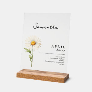 April Geboorte Maand Bloem Daisy Gepersonaliseerd Acryl Bord