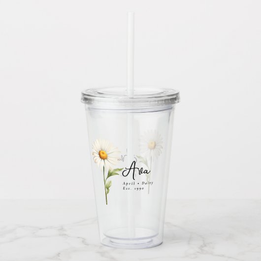 April Geboorte Maand Bloem Daisy Gepersonaliseerd Acryl Drinkbeker (Voorkant)