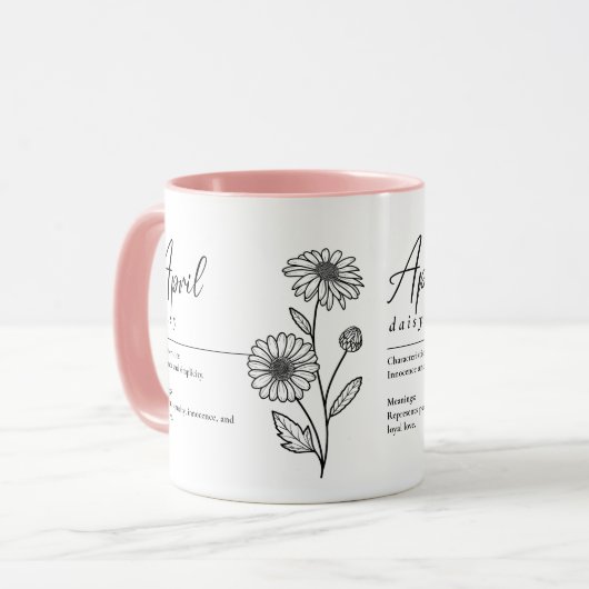 April Geboorte Maand Bloem Daisy Minimalist Mok (Voorkant links)