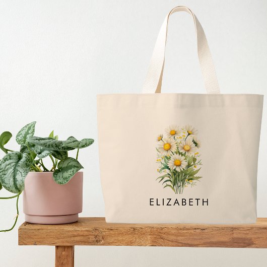 April Geboorte Maand Bloem Gepersonaliseerde Gift  Grote Tote Bag