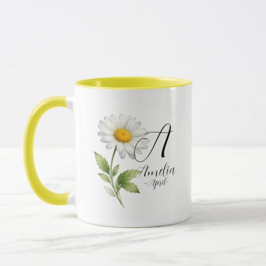 April Geboortebloem – Madeliefje Monogram Ontwerp Mok (Links)