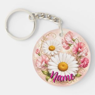 April geboortebloem Madeliefjes en Lieve Erwtjes Sleutelhanger