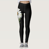 April Geboortebloem, Witte Daisy op zwart Leggings (Voorkant)