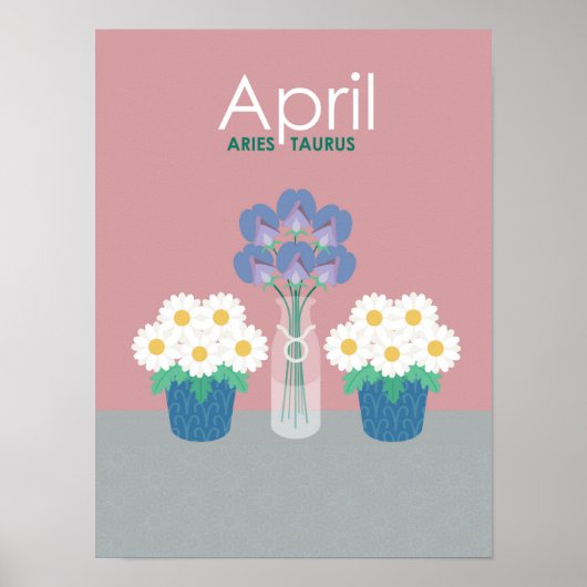 April- Geboortebloemen & Zodiasymbolen Poster (Voorkant)
