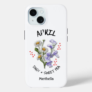 APRIL Geboortemaand Bloem Aangepaste naam iPhone 15 Case